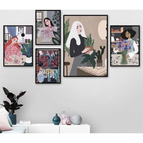 Abstract Vintage Girl Flower illustration Wall Art Canvas Painting Nordic Posters And Prints Wall Pictures For Living Room Decor