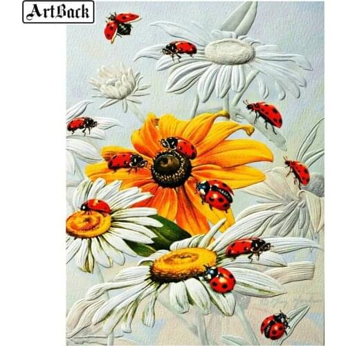 Full square / round drill 5d diy diamond painting ladybug sun flower 3d stick diamond embroidered crystal mosaic art insect