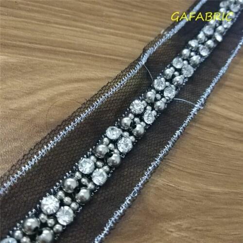 Beaded stone Mesh lace Sewing for Clothing, DIY Embroidered collar Decoration lace Net Cord Beaded Lace Ribbon Tape Beads Lace