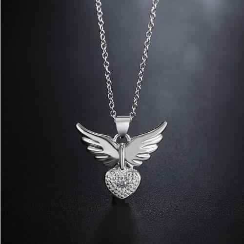 925 Sterling Silver 18 inches Zircon elegant Heart wings Pendant Necklace For Women Fashion Jewelry Christmas Gifts