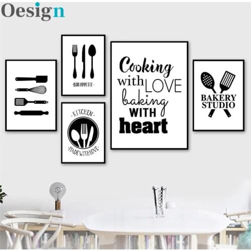 Black And White Love Kitchen Cooking Kitchen Quote Wall Art Canvas Painting Prints Poster Kitchen Restaurant Decoration Picture