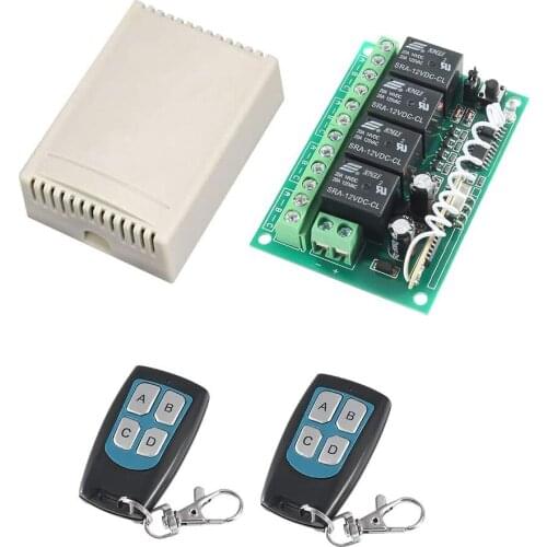 DC 12V 4-Channel Wireless Remote Control Switch 315Mhz RF Switch 2 Transmitter + 1 Receiver for Garage Door Openers LED Lights