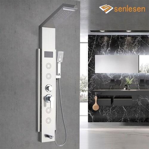 Senlesen Shower Panel Big Led Screen 5 water Funication Rainfall Shower Head Shower Handle Message Jets