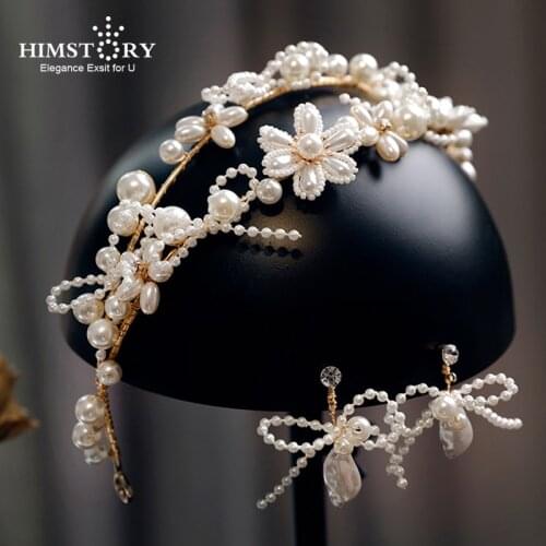 Himstory Handmade Vintage Pearl Butterfly Designs Hairband Bowknot Headband Wedding Hair Accessories
