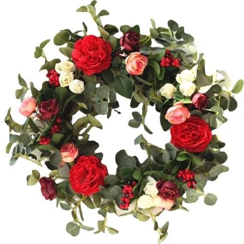 Artificial Peony Rose Flower Wreath for Front Door Wall Window Wedding Party Farmhouse Home Christmas Decoration