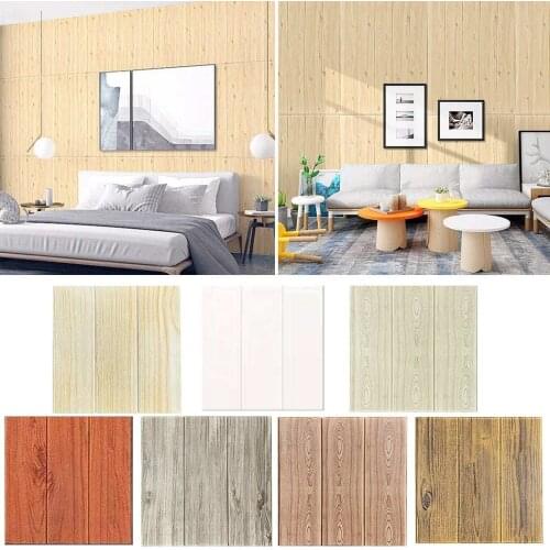 Adhesive 3D Wood Sticker DIY Thick Waterproof Foam Wallpaper For Kids Room Kitchen Roof Ceiling Background Wall Decals