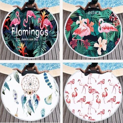 Round Absorbent Quick-drying Beach Towel Schnell Trocknendes Strandtuch Summer Flamingo Fresh Pattern Bath Towel