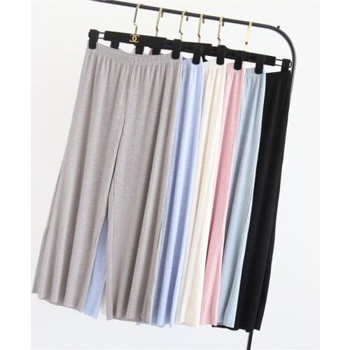 Summer 2021 ladies pajama pants cotton pit-striped T-shirt seven point wideleg pants home pants loose thin short-sleeved pyjamas