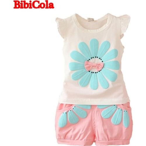 BibiCola 2017 Summer Newborn Baby Girl Floral Sunflower Print Clothes Top+Shorts 2PCS Kids Clothing Set Casual Sport Suit Set