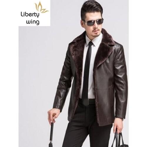 Brand New Style collar Sheep Skin Slim Fit Winter Warm Genuine Leather Fur Lining Men Jacket