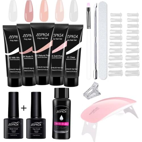 LOPHIA Poly Nail Gel Set 15ml Quick Building Finger Extension Soak Off UV Gel Polish Nail Tools Set Easy DIY Salon Nail At Home