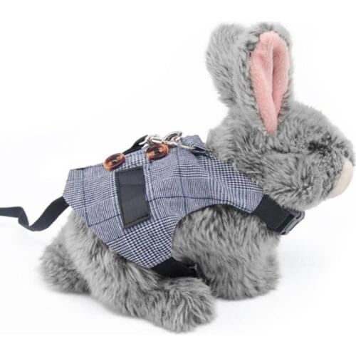 2021 New Small Pet Rabbit Plaid Suit Harness Clothes Vest Chest Strap Leash Traction Rope Outdoor rabbit accessories