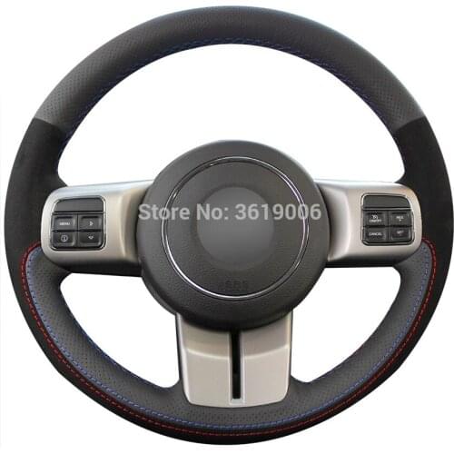 DIY Steering Wheel Cover Black Suede Black Leather Hand Sewing For Jeep Compass Grand Cherokee Wrangler Patriot