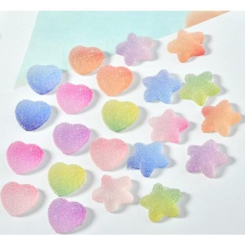 Wholesale Candy Resin Cabochon Double Colors Flatback Kawaii Star Heart Shape Clay Beads Cameo Girl Hair jewelry 100pcs
