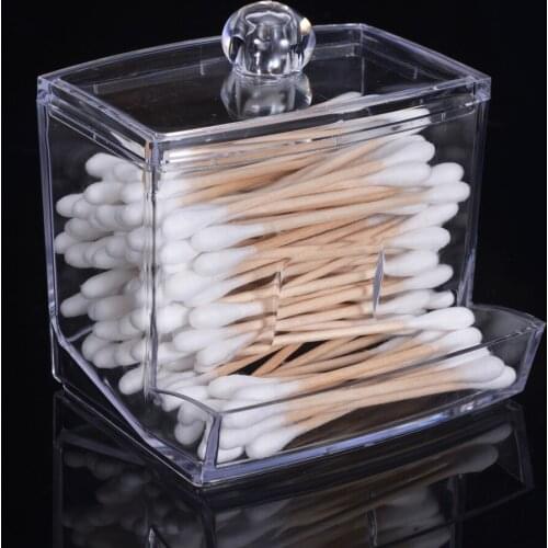 Makeup Organizer Acrylic Cotton Swabs Box Holder Transparent Cotton Swabs Stick Storage Make Up Box Cosmetic Organizer Case