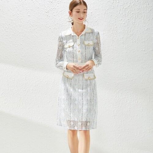 2021autumn fashion women Lace Hollow Out Dress Long Sleeve Knee-Length casual Dresses