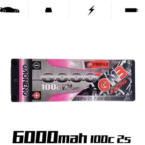 GNB Racing rechargeable battery 6000mAh 2S 7.6V HV 100C/200C Hard Case 5.0mm Gold Connector T Plug for 1:10 1/10 RC Car RC Boat