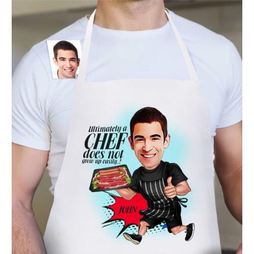 Personalized Chef Cartoon White Kitchen Apron - 2 Custom Design Souvenir Beautiful Memories Friend Wife Lovers Gift
