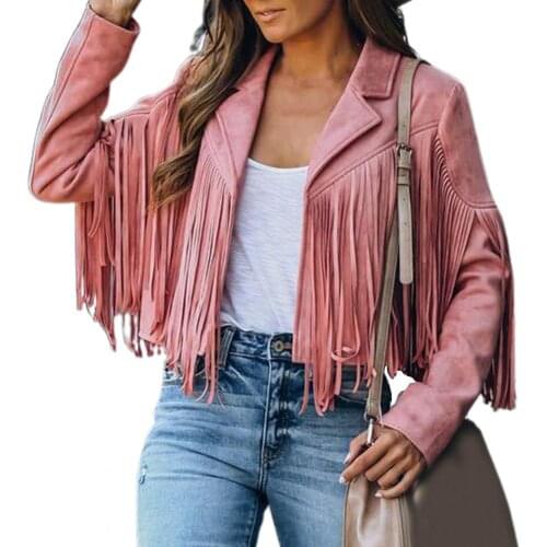 Eye-catching Lady Coat/Jacket Turn-down Collar Solid Color Long Sleeve Tassel Cardigan Women Jacket for Daily Wear