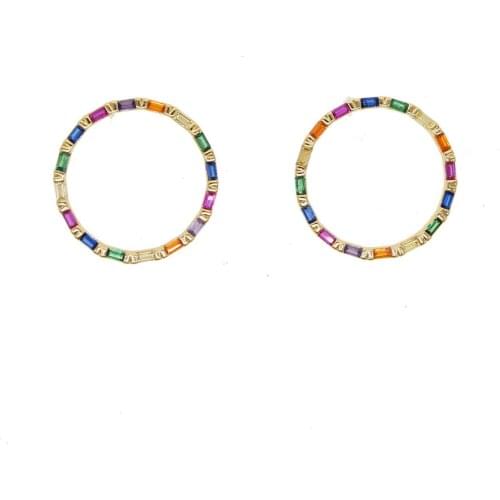 2019 gold silver color delicate 24mm circle gorgeous jewelry rainbow colorful cz multi pierced round earrings