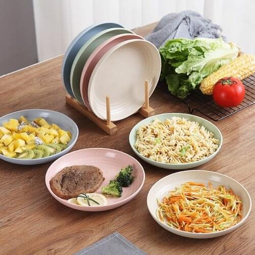 Eco Friendly Plates Solid Color Dessert Dishes Wheat Straw Plates Fruit Dishes Set Dinnerware Unbreakable Cake Plate Bone Dish