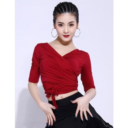 Latin Dance Top Mid Sleeve Leopard Print Before And After Wearing Shirts Salsa Tango Cha Cha Rumba Samba Clothing for Lady