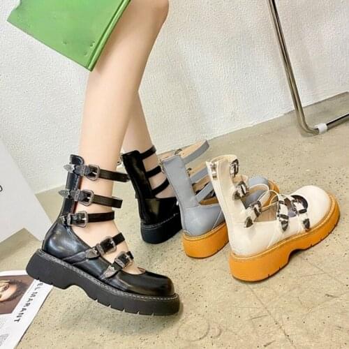 Tide Mary Jane Shoes for Women Summer Thin Thick-soled Waterproof Platform Pumps Vintage Black Leather Designer Shoes Women 2021