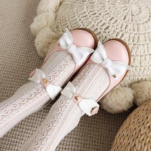 Womens Girls Round Toe Japanese Mary Janes Bowknot Lolita Pumps Low Heel Shoes Sweet Cosplay Match Colors New 2021