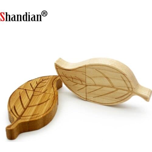 SHANDIAN USB 2.0 natural Wooden leaf simulation golden tree leaves usb flash drive Memory card pen drive pendrive 32GB 16GB 64GB