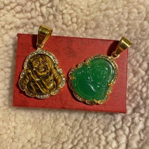 Gold Buddha Necklace For Women Cubic Zirconic Maitreya Buddha Pendant Gem Necklace Stainless Steel Mens Jewelry Drop Shipping