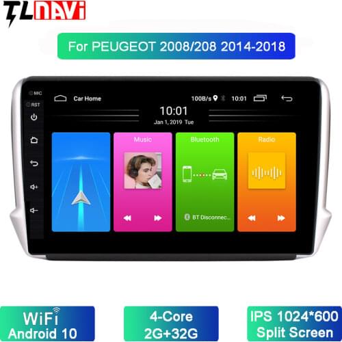 IPS 2.5D Android 10 Car GPS Multimedia For Peugeot 2008 208 CAR DVD Player 2014 2015 2016 2017 2018 with Radio Bluetooth