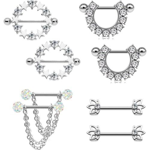 14G Nipple Rings Shields Piercing Barbells Kit Stainless Steel Nipplerings for Men Women Rose Gold