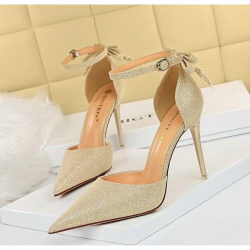 2021 Women 10cm High Heels Sandals Sequins Glitter Stiletto Gold Silver Heels Strap Stripper Wedding Bridal Shoes Plus Size 43