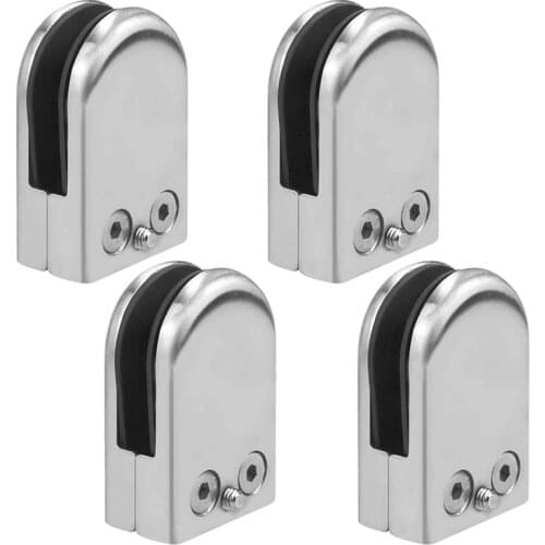 4 Pcs Stainless Steel Round Flat Back Glass Clamp Adjustable Glass Bracket for Balustrade Staircase Handrail( 8-10mm)