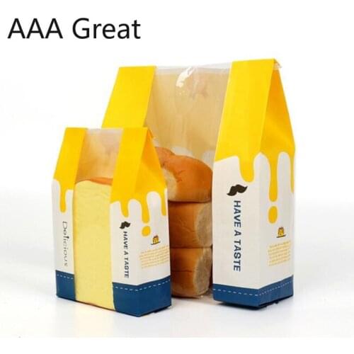 50Pcs/Lot Window Bread Toast Bag Food Kraft Paper Baking Stand Up Plastic Packaging Pouches Cartoon Bags Take Away Cake Storage