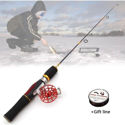 Promotion! winter fishing set 65 cm Ice Fishing Rod and reel Carbon Fiber rod Travel Fishing Tackle Free fishing line