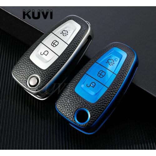Car Fashion Leather Flip Key Cover Remote Case Fob Fit for Ford Focus MK3 Mondeo Fiesta Kuga ECOSPORT ESCAPE RANGER
