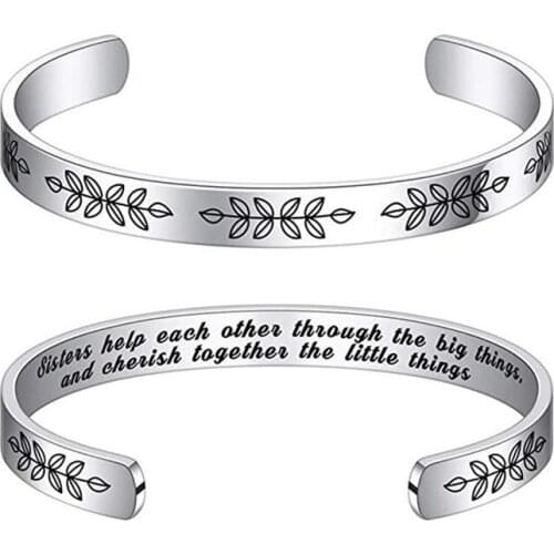 Stainless Steel C-shaped Open Bangle Good Sister Cuff Bracelet Good Friend Gift Bracelet Men