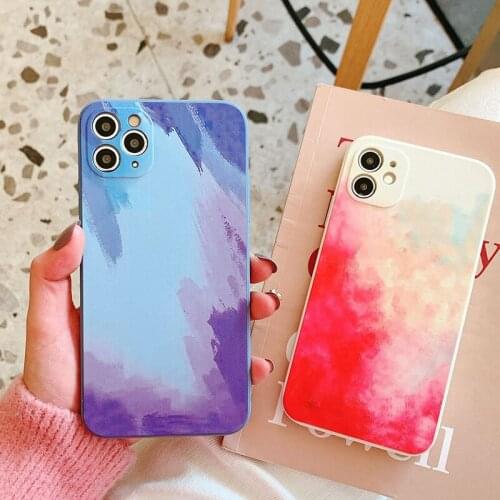 Liquid Silicone Luxury Square Watercolor Case For Apple iPhone 12 11 Pro Max X XR XS Max Painti Colorful Gradient Soft Cover