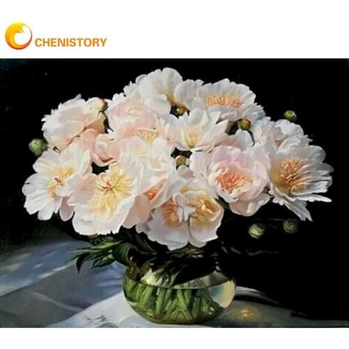 CHENISTORY Painting By Numbers Kits For Kids White Flower In Glass Oil Picture By Number Handmade 40x50cm Frame On Canvas Crafts