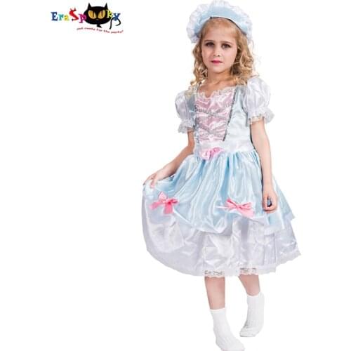 Eraspooky Girls Gorgeous Little Bo Peep Cosplay Dress Children Shepherdess Costume Halloween Christmas Performance Fancy Dress