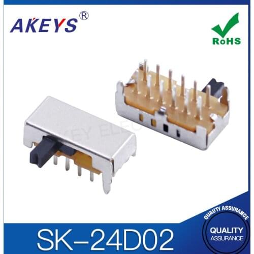 30PCS SK-24D02 2P4T Double pole four throw handle heights 4.0mm slide switch side insert 12 pin with 2 fixed pin