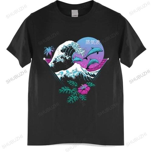 Dolphin-Waves T Shirt Japanese Ukiyo-E Art Culture The Great Wave Off Kanagawa High Quality EU Size Short Sleeves