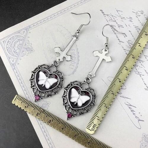 Gothic Cross Earrings Butterfly Earrings Exquisite Silver Earrings Charm Earrings Body Jewelry Suitable for Ladies Girls