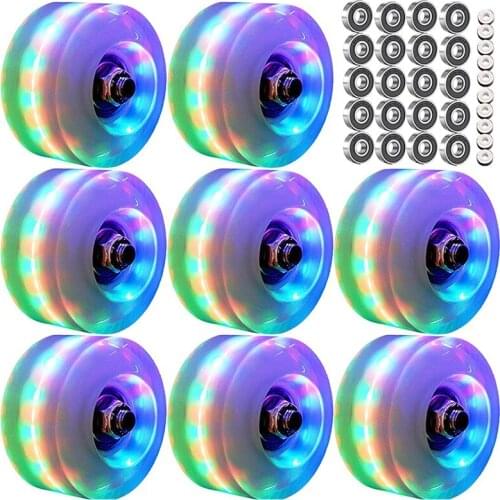 Roller Skate Wheels Luminous Light Up, 8 Pack With Bearings - For Double Row Skating And Skateboard 32Mm X 58Mm