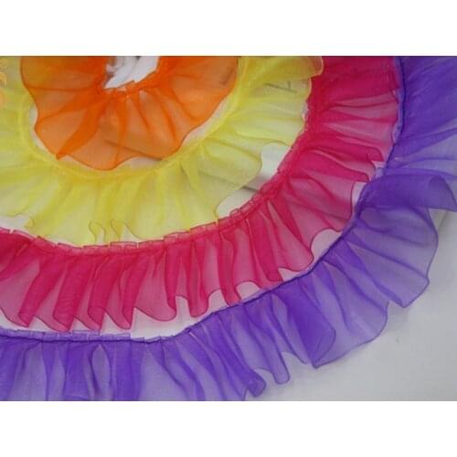 40Yards 4cm Pleated Lace Edge Trim Gathered Mesh Ribbon For Cloth Accessories Yellow Red Black White