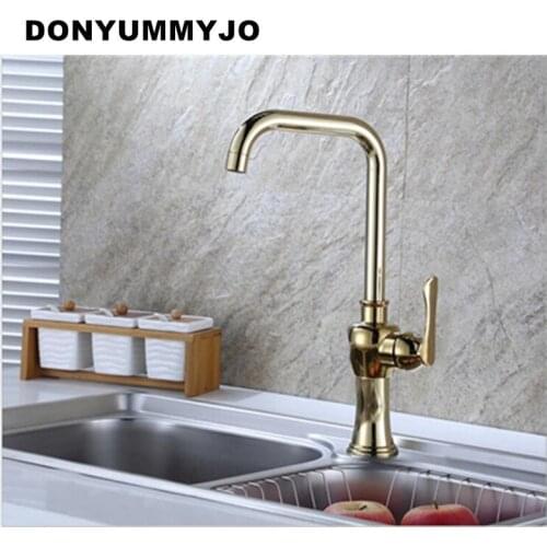 DONYUMMYJO Kitchen faucet Golden Copper for cold and hot water tap Sink faucet Vegetable washing basin 360 degree rotating fauce