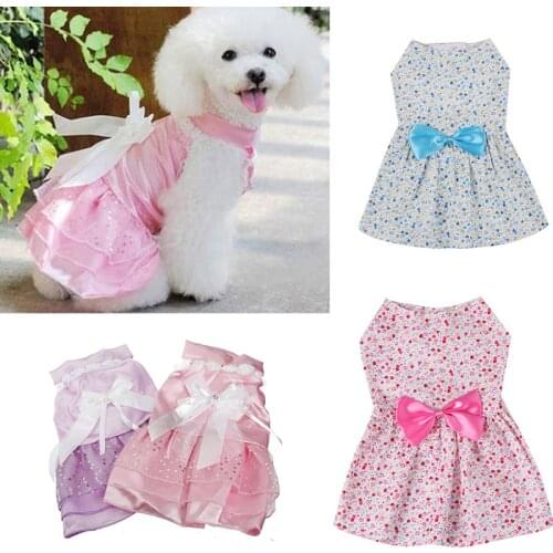 Cute Delicate Lattice Style Pet Dog Dresses Clothes Bowknot Dog Princess Dress Spring Summer Clothes Apparel Puppy 2 Styles