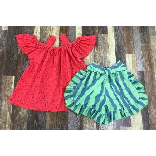 Lovely Summer Childrens boutique strapless cute watermelon bud shorts set