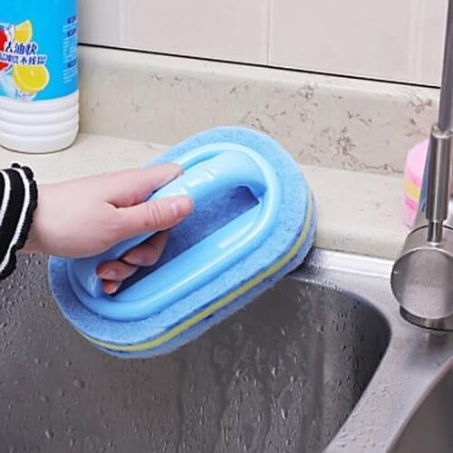 Multifunctional Blue Clean Brush Sponge handle Tiles Brushes Kitchen Bathroom Stove Bathtub Sink Cleaning Dish Pot Brush Tools